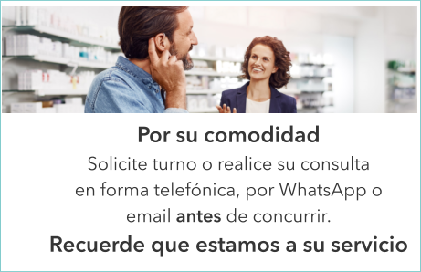 Por su comodidadSolicite turno o realice su consulta  en forma telefónica, por WhatsApp o  email antes de concurrir.Recuerde que estamos a su servicio